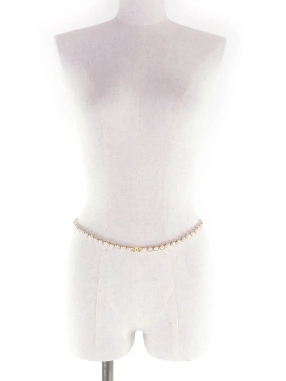 Chanel CC Logo Faux Pearl Chain Belt White Gold - Picture 5 of 9